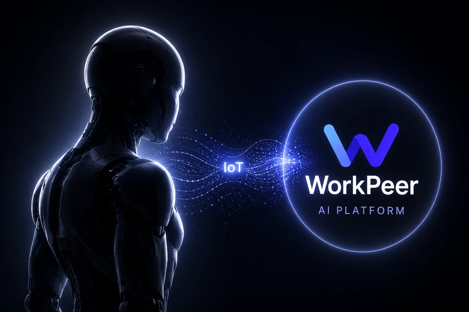 現場のAIロボットがIoTでデータを送り、WorkPeer(AIプラットフォーム)と統合されるPhysical AI時代のコンセプト図